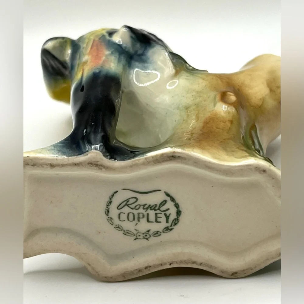 Vintage Royal Copley Yellow Parrot Bird on Tree Brunch Ceramic Vase Figurine 5